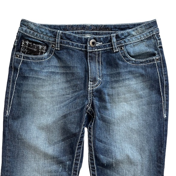 HARLEY-DAVIDSON Flap Pockets Women’s Boot Cut Distressed Denim Jeans Size 8 - Picture 4 of 15